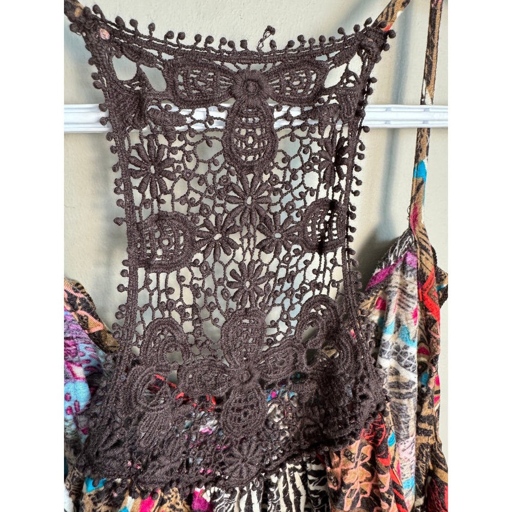 Forever 21 XXI Cami Tank Top Small Crochet Lace Racerback Boho Tribal Print Y2K - Picture 4 of 11